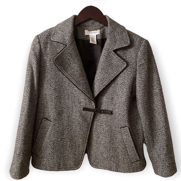 CALVIN KLEIN Wool Blend Tweed Blazer Jacket - Picture 1 of 11